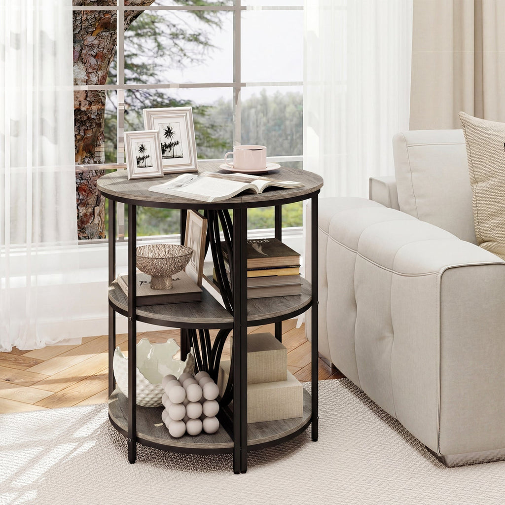3-Tier Half Round End Table with Study Metal Frame for Living Room