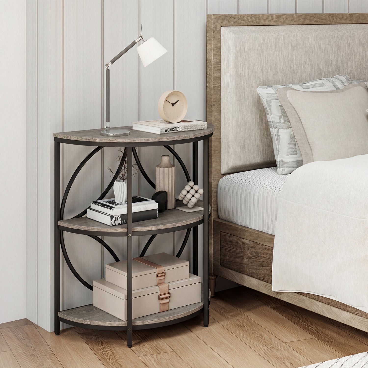 3-Tier Half Round End Table with Study Metal Frame for Living Room