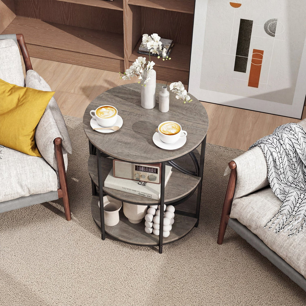 3-Tier Half Round End Table with Study Metal Frame for Living Room