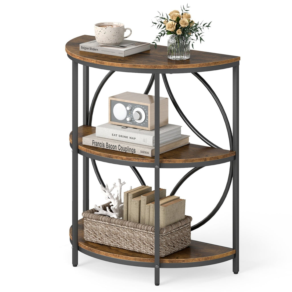 3-Tier Half Round End Table with Study Metal Frame for Living Room