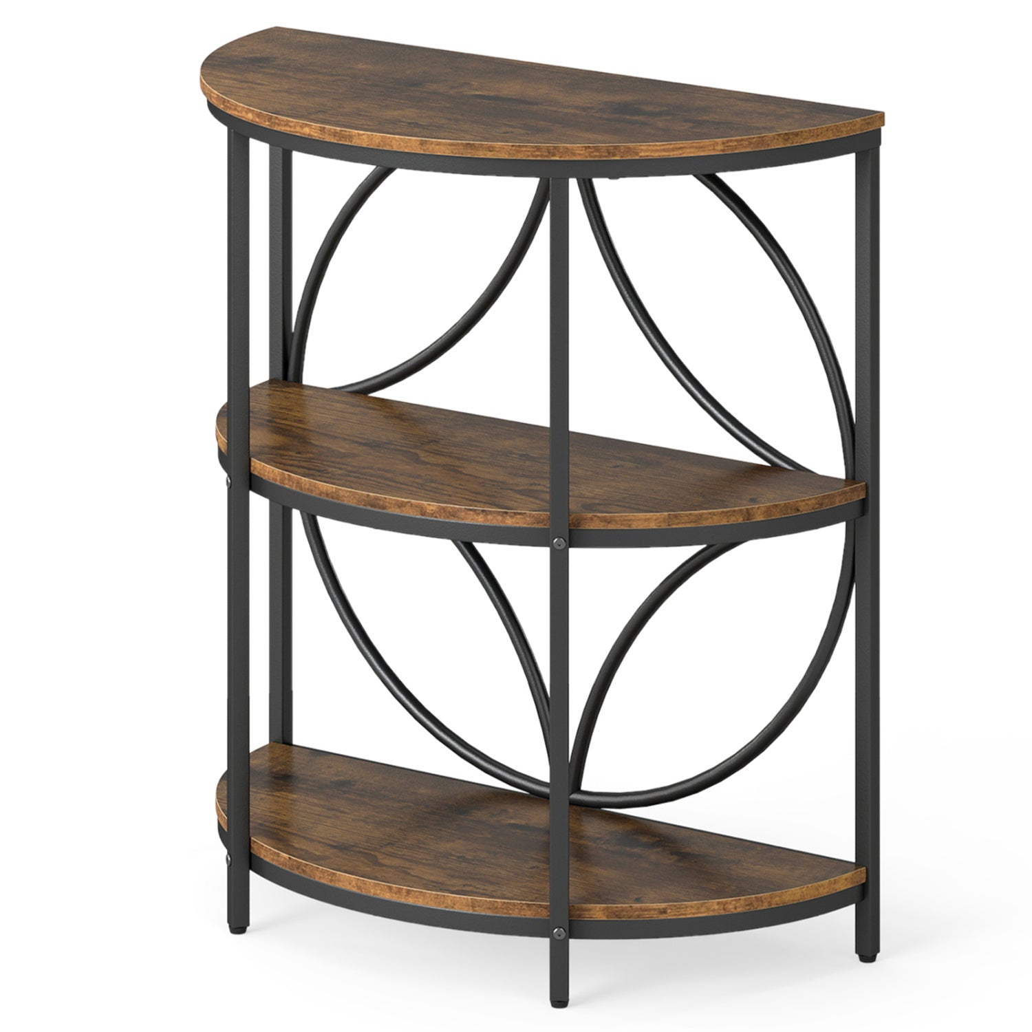 3-Tier Half Round End Table with Study Metal Frame for Living Room