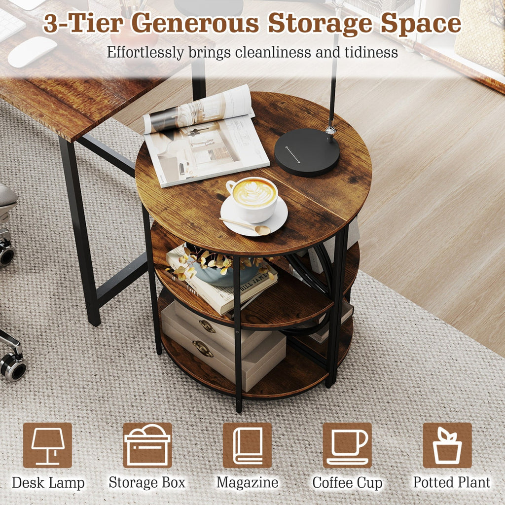 3-Tier Half Round End Table with Study Metal Frame for Living Room