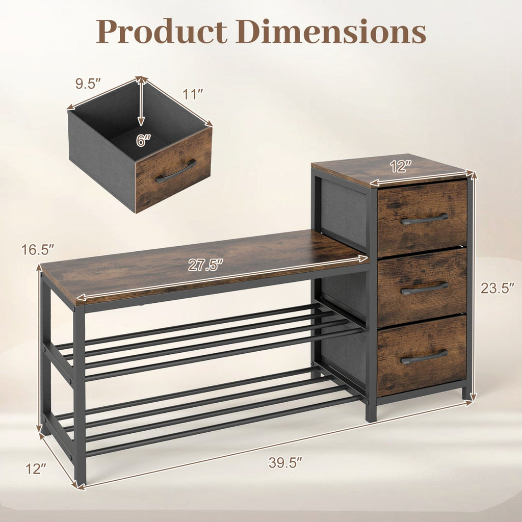 3-Tier Shoe Bench with Removable Fabric Drawers