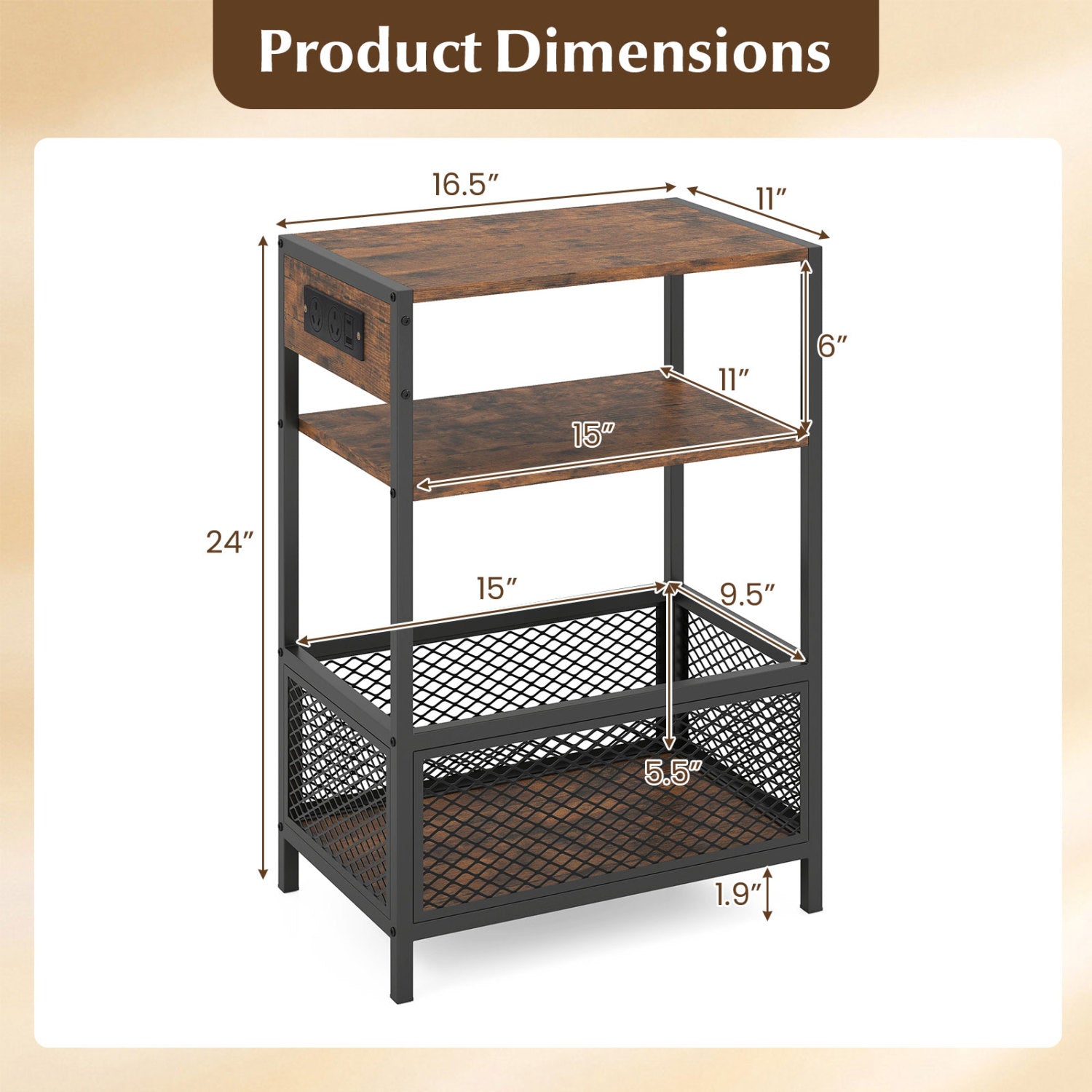 Industrial Side Table with Built-In Charging Station