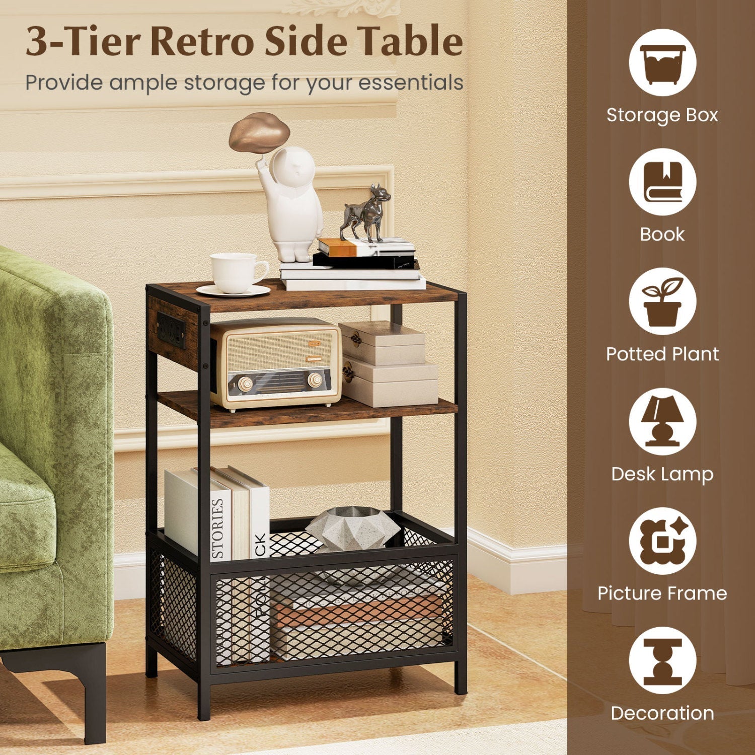 Industrial Side Table with Built-In Charging Station