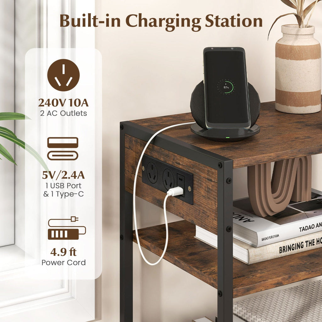 Industrial Side Table with Built-In Charging Station