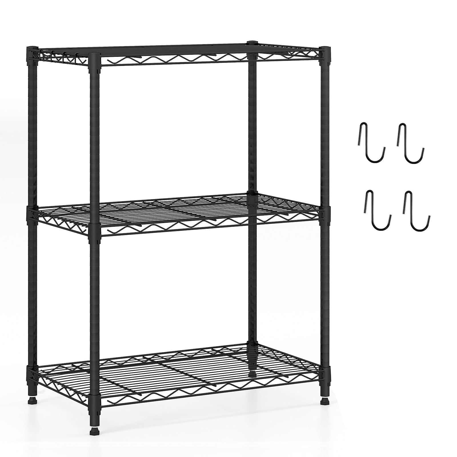 3-Tier Metal Storage Shelving Unit with V-Shaped Wire Rack and 450 LBS Capacity-Black