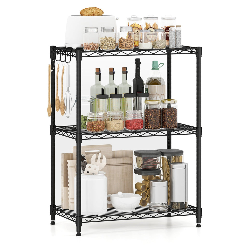3-Tier Metal Storage Shelving Unit with V-Shaped Wire Rack and 450 LBS Capacity-Black