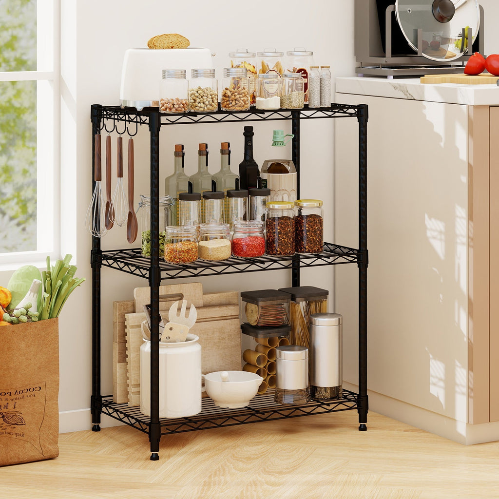 3-Tier Metal Storage Shelving Unit with V-Shaped Wire Rack and 450 LBS Capacity-Black