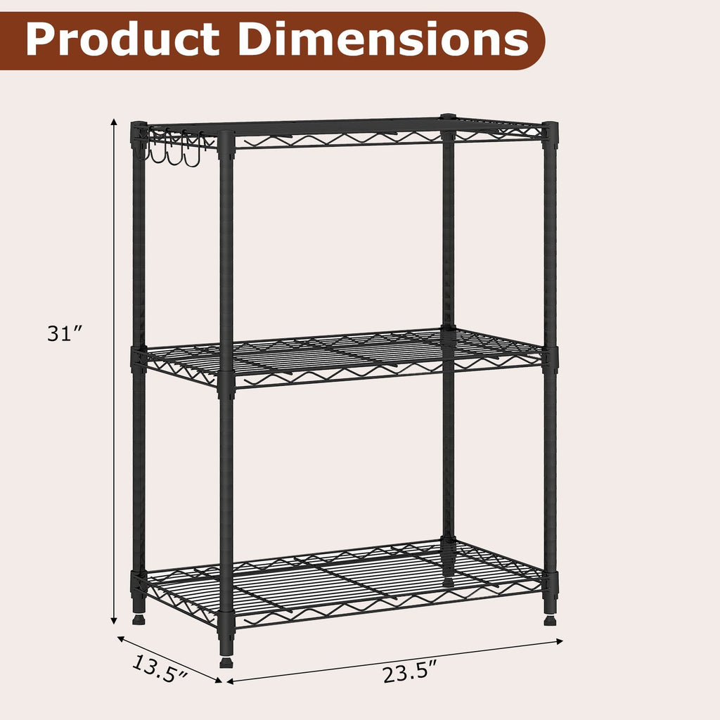 3-Tier Metal Storage Shelving Unit with V-Shaped Wire Rack and 450 LBS Capacity-Black