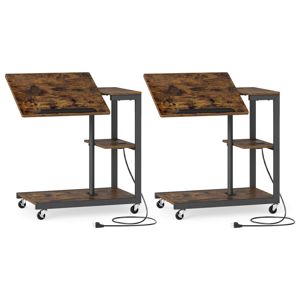 3-Tier Mobile Couch Side Table with Tiltable Tabletop
