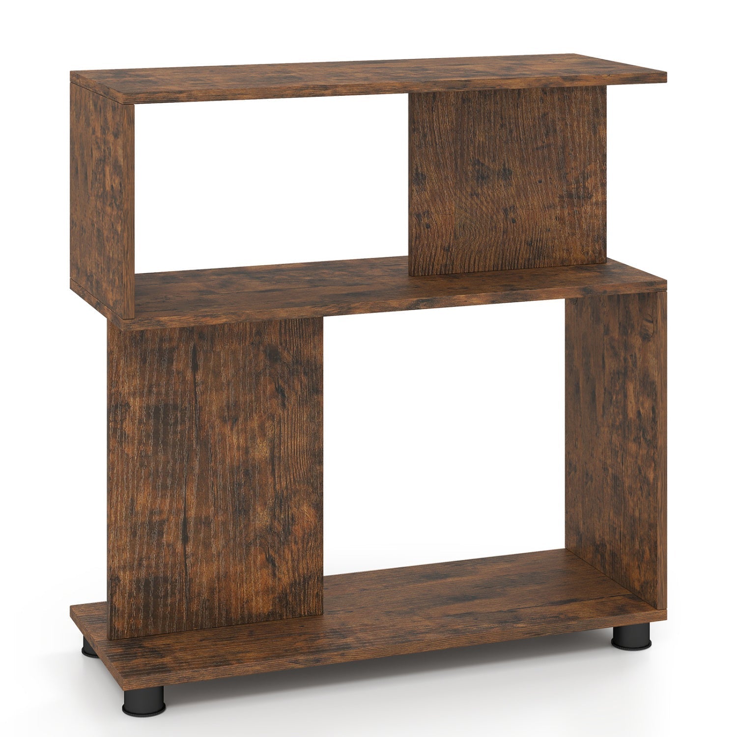 3-Tier S-Shaped Bookshelf with Adjustable Feet