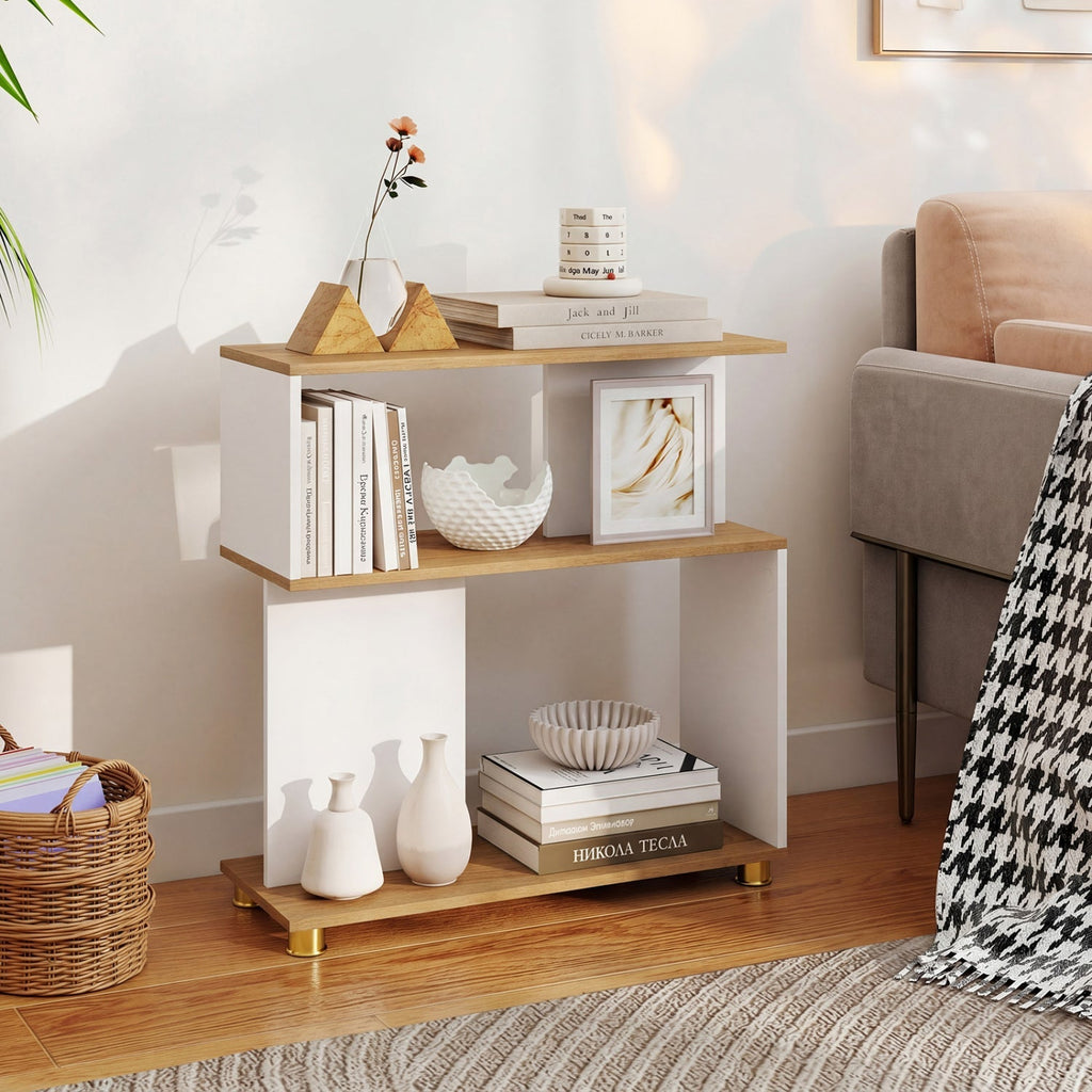 3-Tier S-Shaped Bookshelf with Adjustable Feet