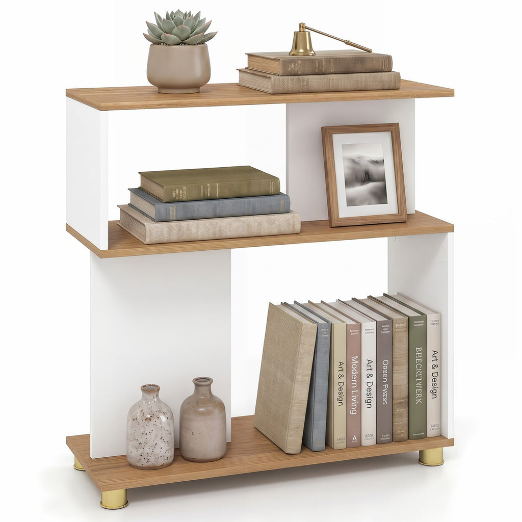 3-Tier S-Shaped Bookshelf with Adjustable Feet