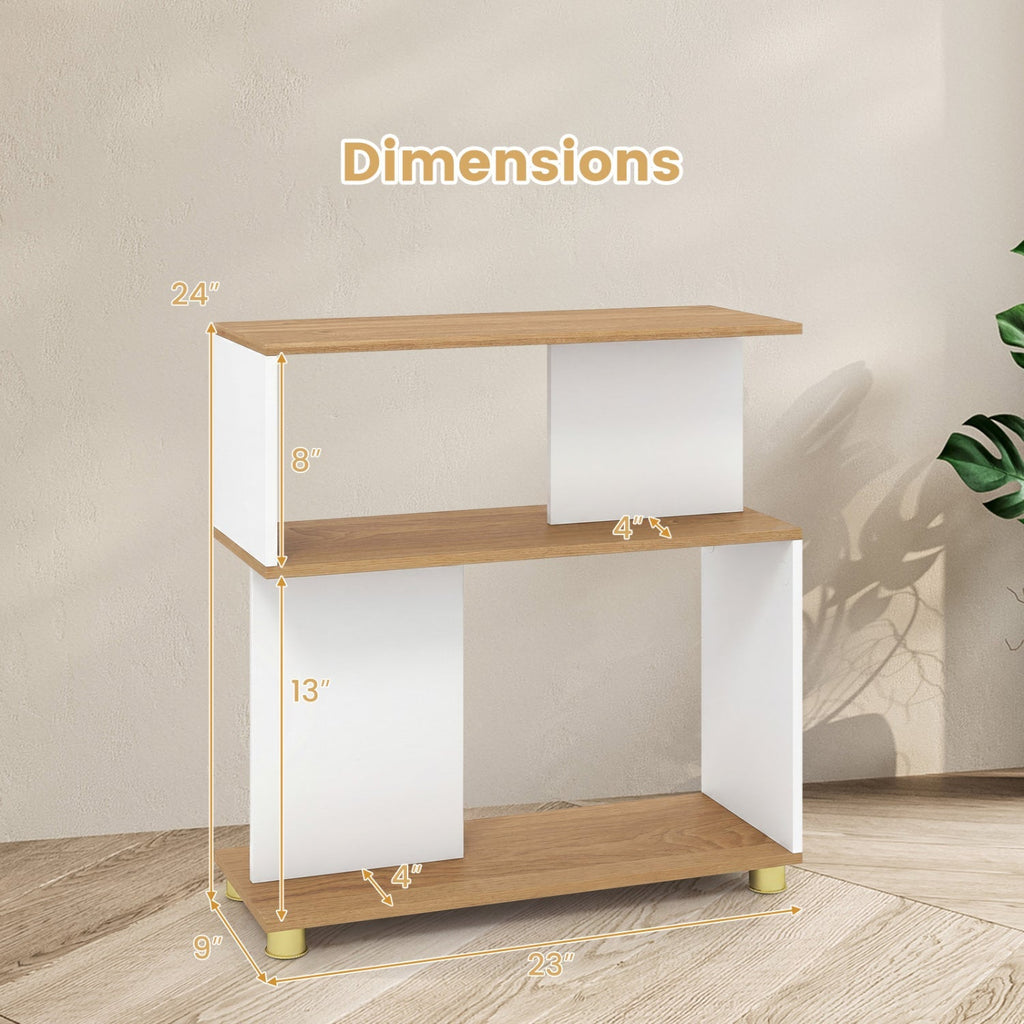 3-Tier S-Shaped Bookshelf with Adjustable Feet