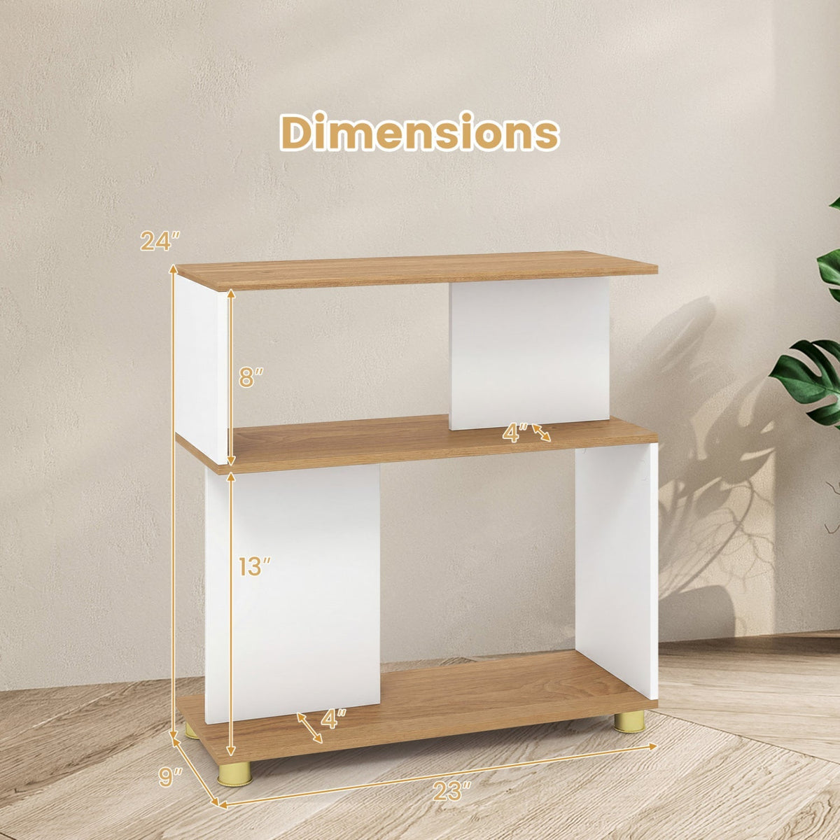 3-Tier S-Shaped Bookshelf with Adjustable Feet