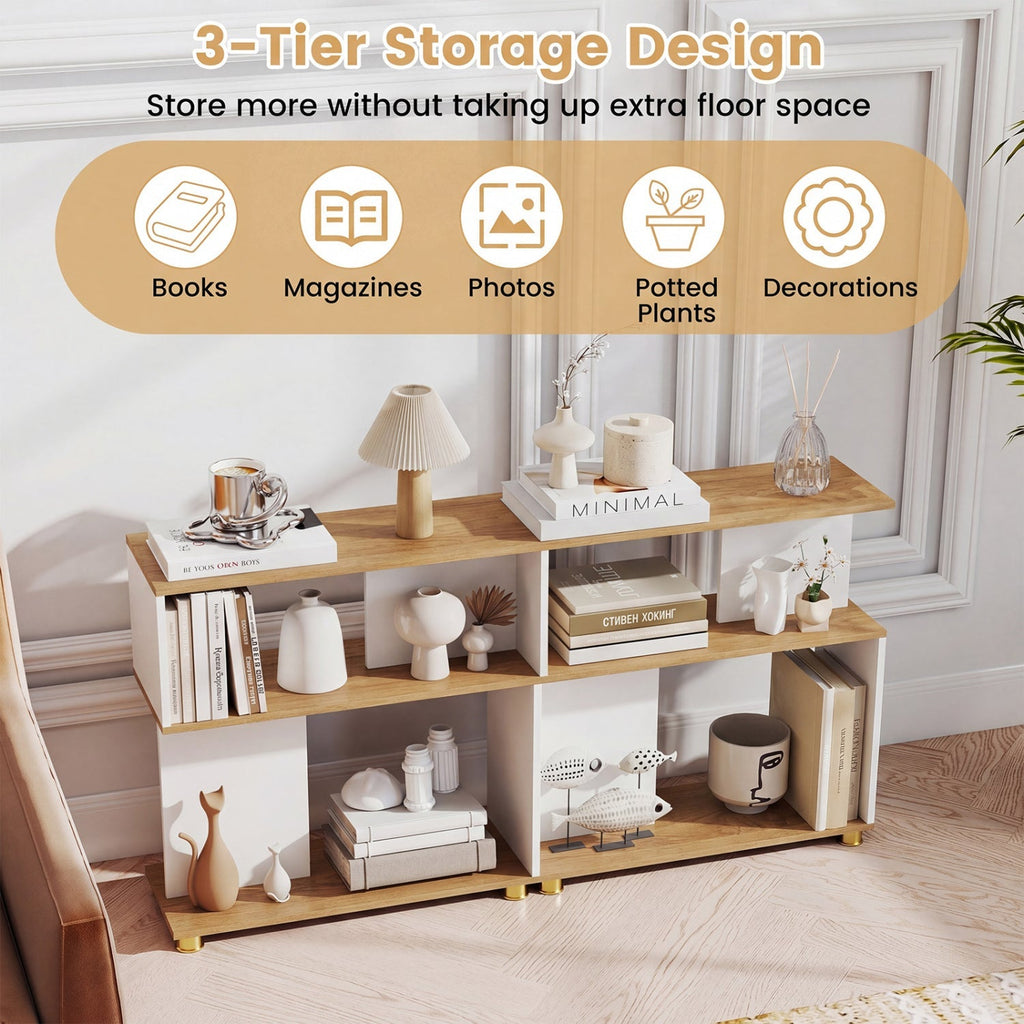 3-Tier S-Shaped Bookshelf with Adjustable Feet