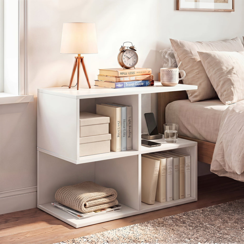 3-Tier S-Shaped End Table with 4 Storage Cubes