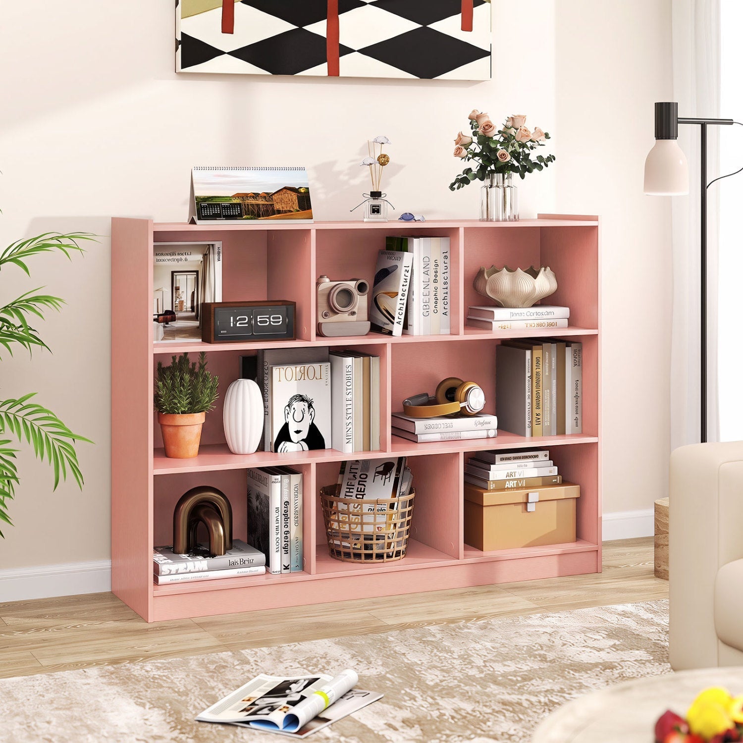 3-Tier Open Bookcase with 8 Cube Storage Shelves