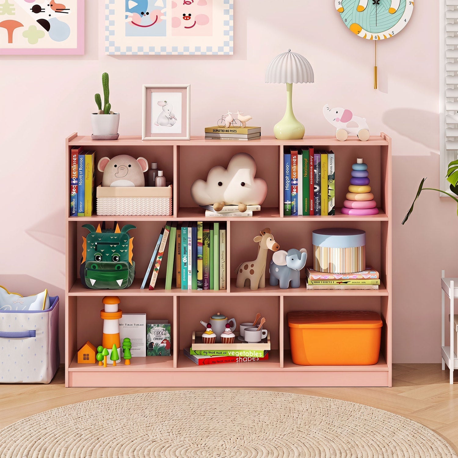 3-Tier Open Bookcase with 8 Cube Storage Shelves