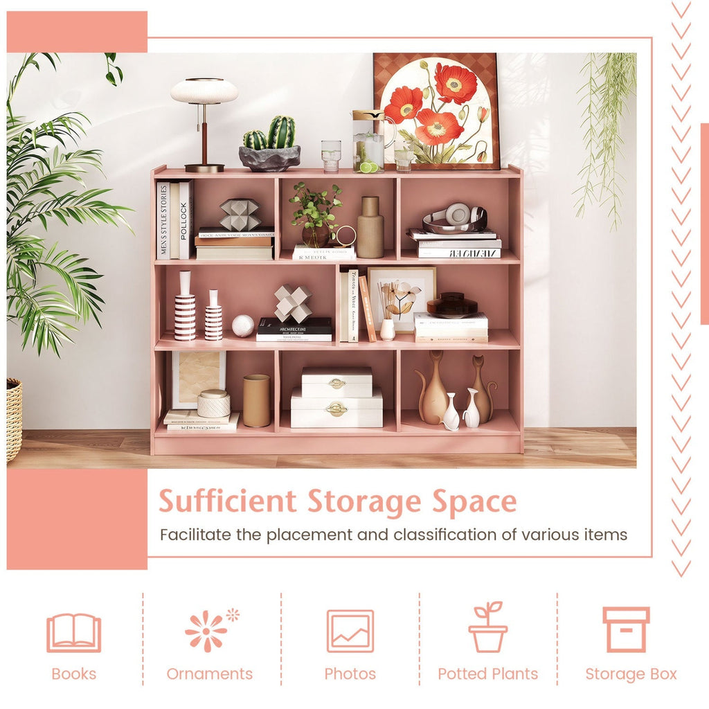 3-Tier Open Bookcase with 8 Cube Storage Shelves