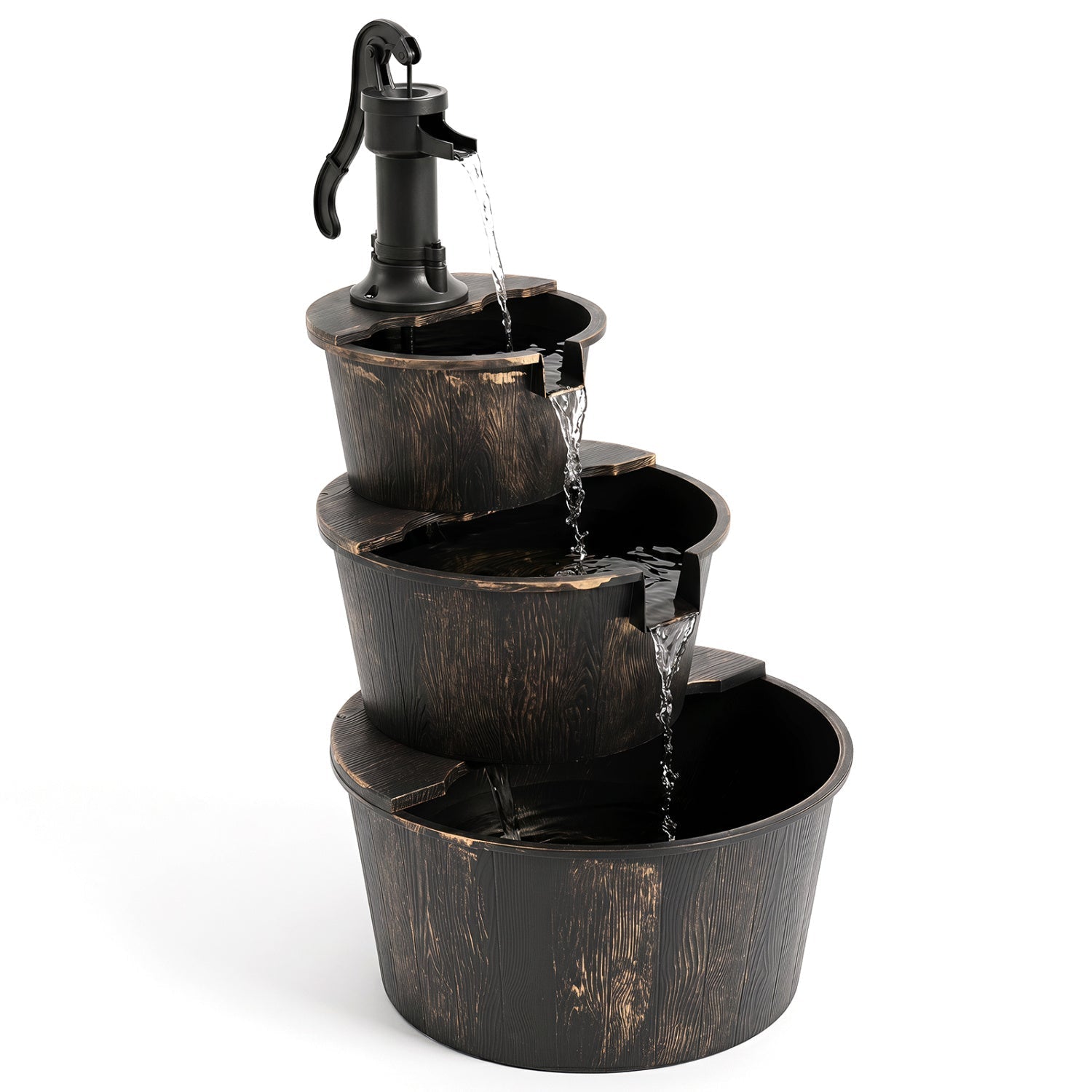 3-Tier Barrel Waterfall Fountain with Electric Pump