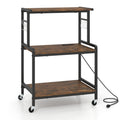 3-Tier Rolling Microwave Cart with Power Outlet and Hooks