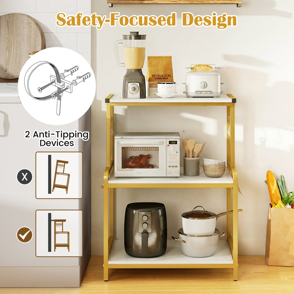 3-Tier Rolling Microwave Cart with Power Outlet and Hooks