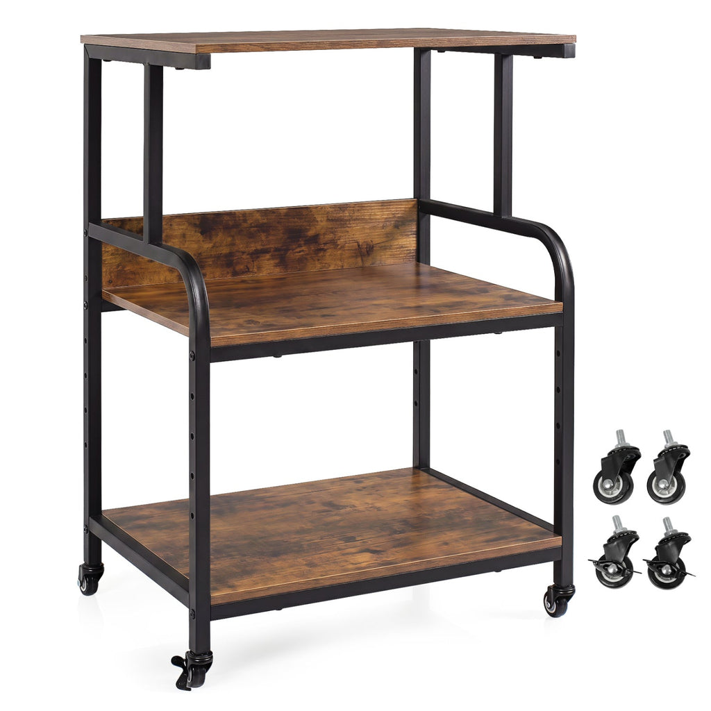 3-Tier Rolling Printer Stand with Adjustable Shelf