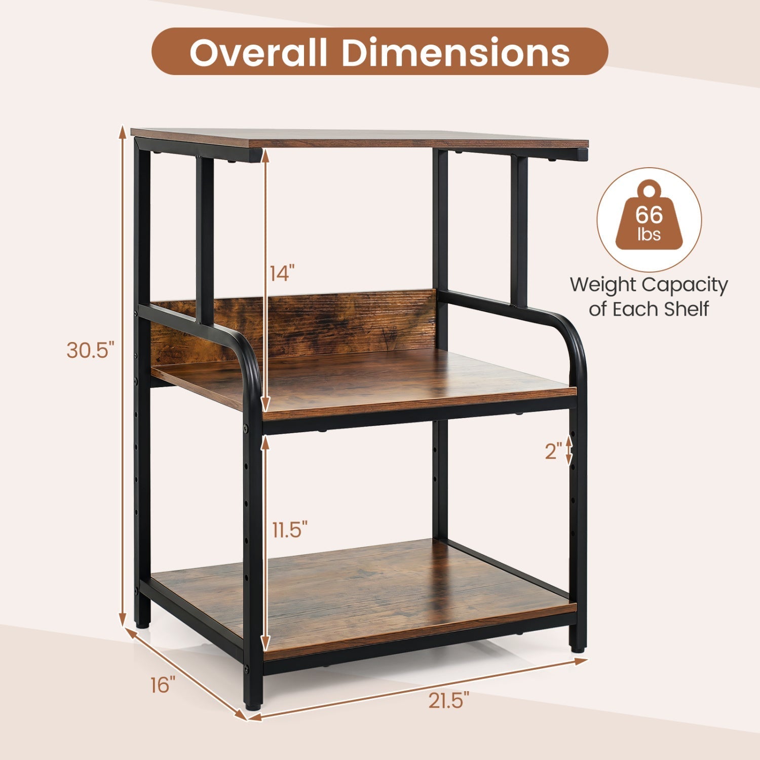 3-Tier Rolling Printer Stand with Adjustable Shelf