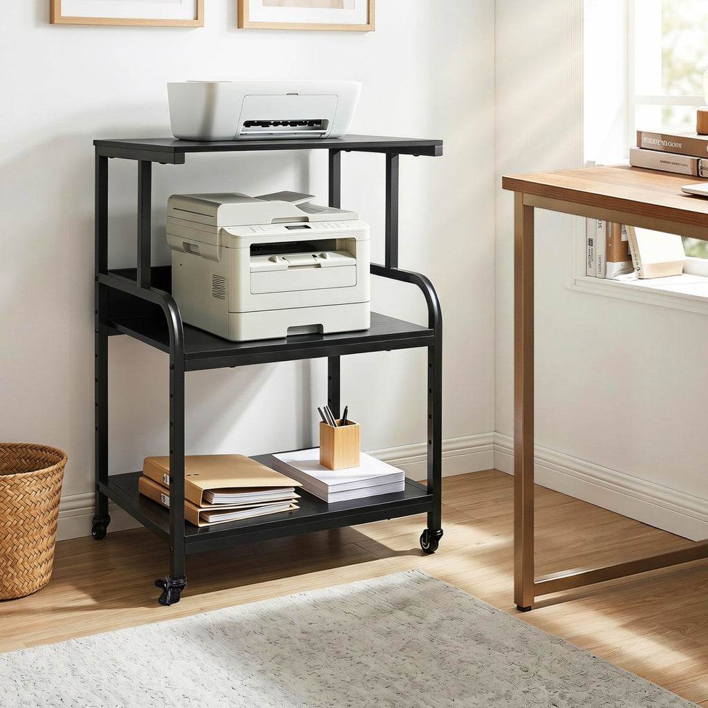 3-Tier Rolling Printer Stand with Adjustable Shelf