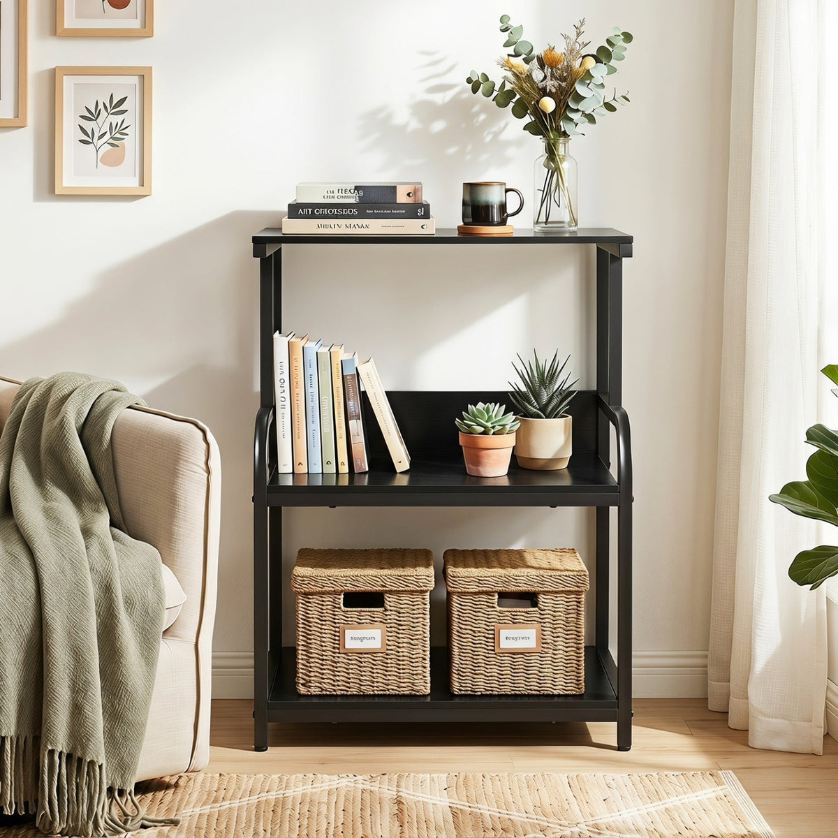 3-Tier Rolling Printer Stand with Adjustable Shelf