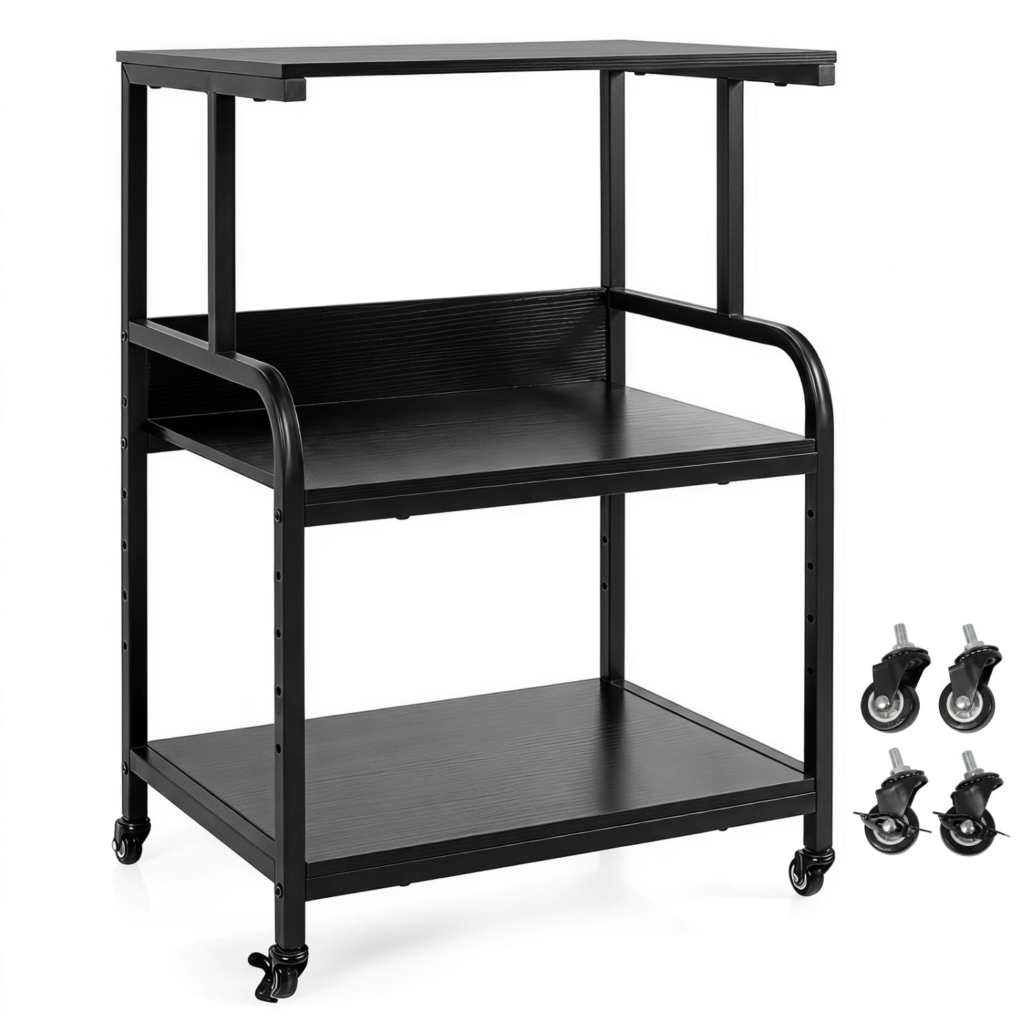3-Tier Rolling Printer Stand with Adjustable Shelf