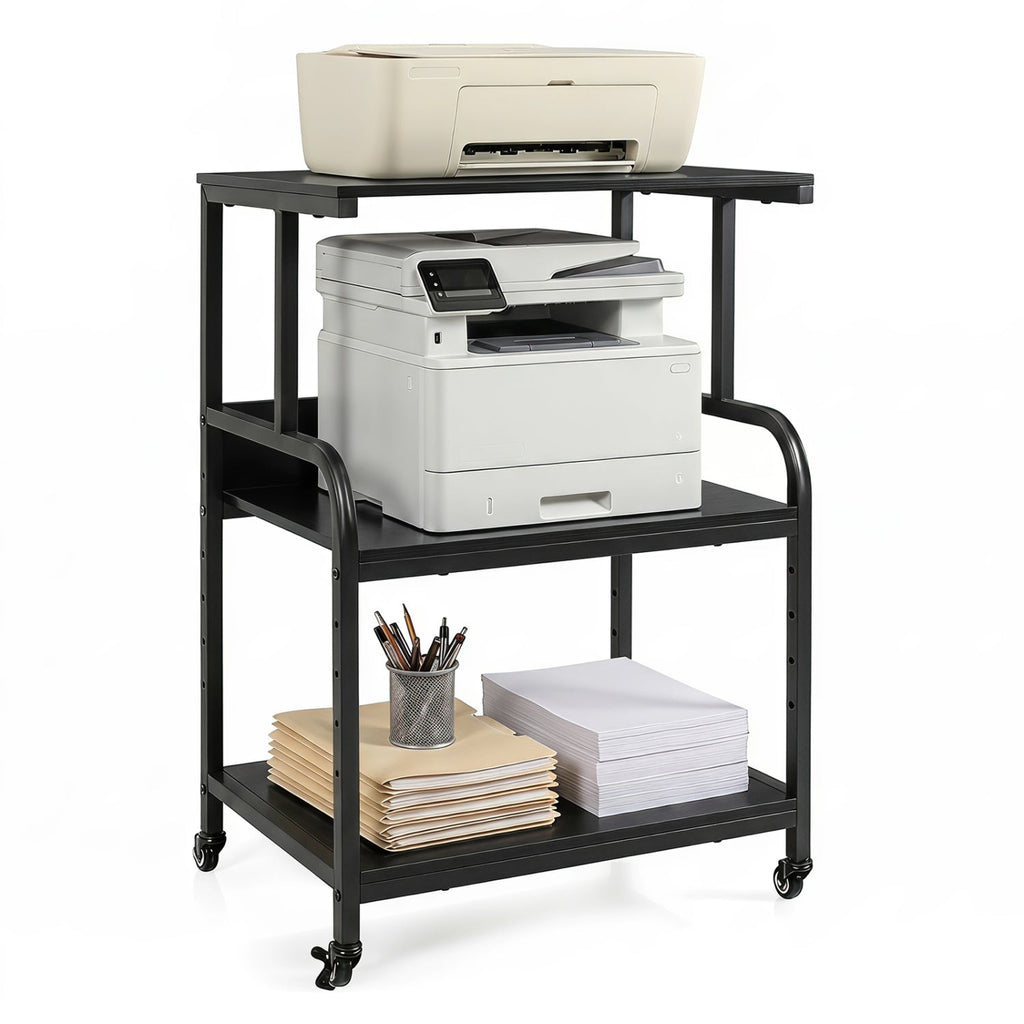 3-Tier Rolling Printer Stand with Adjustable Shelf