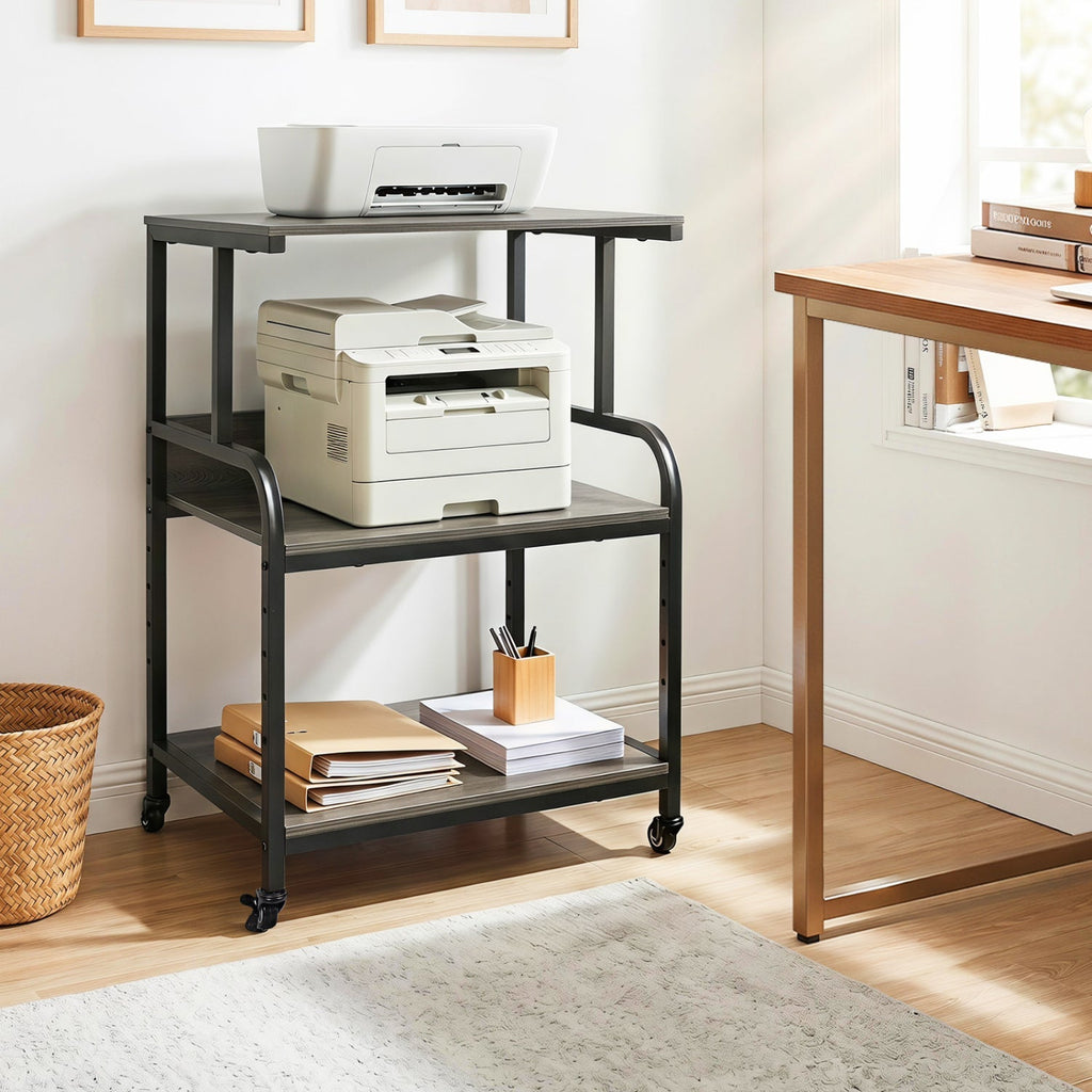3-Tier Rolling Printer Stand with Adjustable Shelf