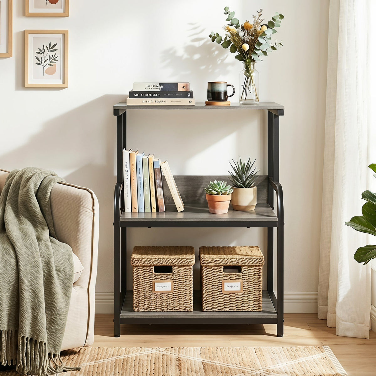 3-Tier Rolling Printer Stand with Adjustable Shelf