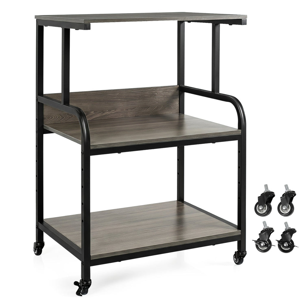 3-Tier Rolling Printer Stand with Adjustable Shelf