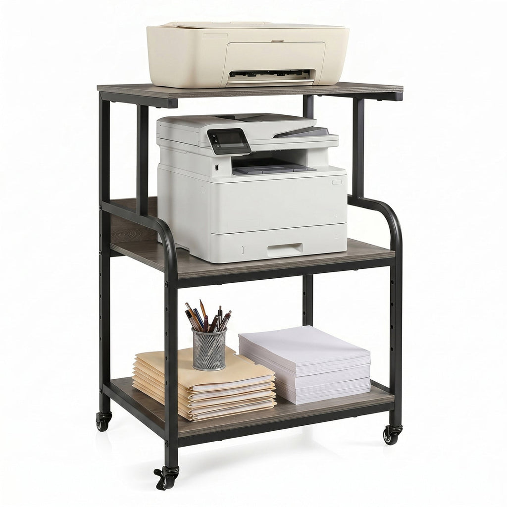 3-Tier Rolling Printer Stand with Adjustable Shelf