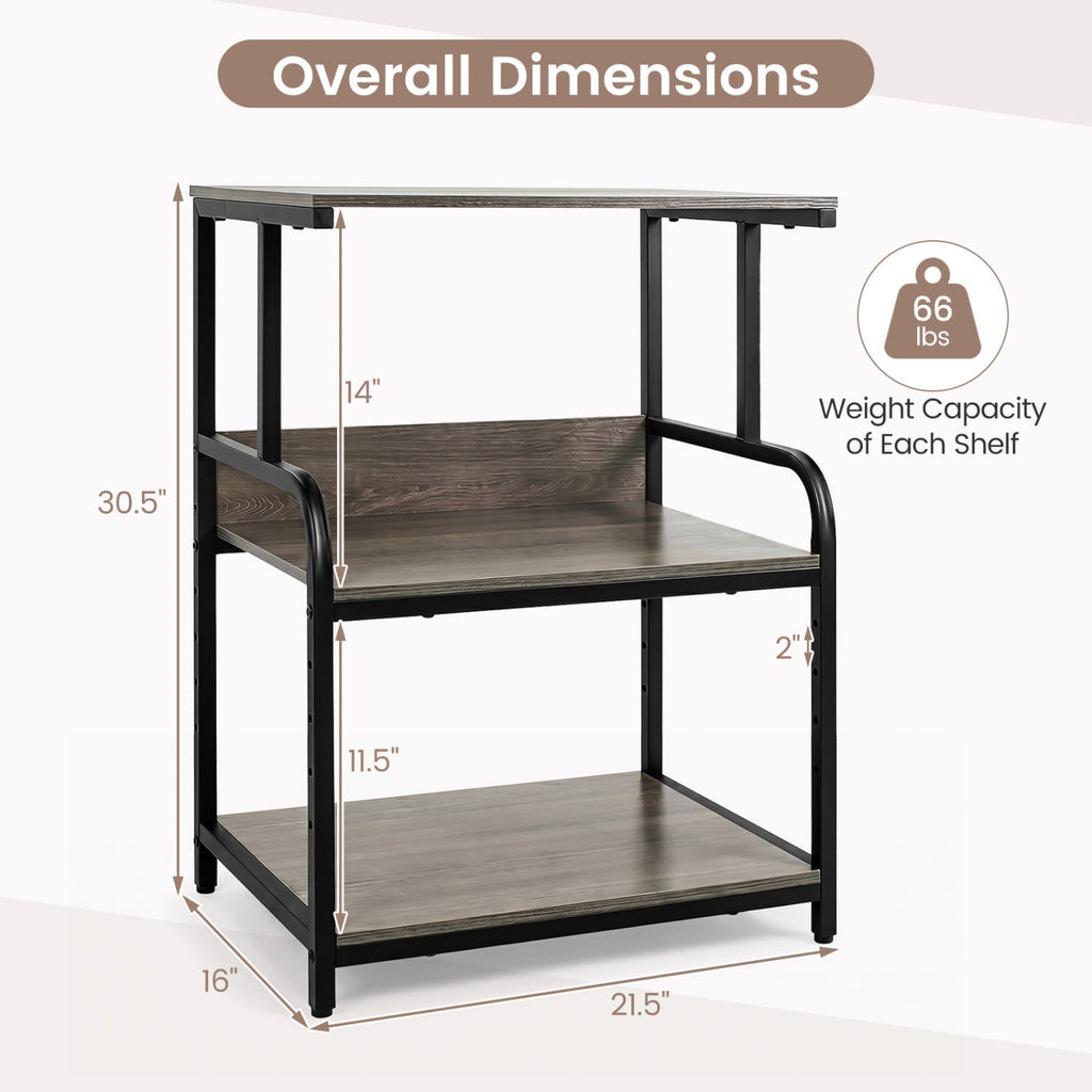 3-Tier Rolling Printer Stand with Adjustable Shelf