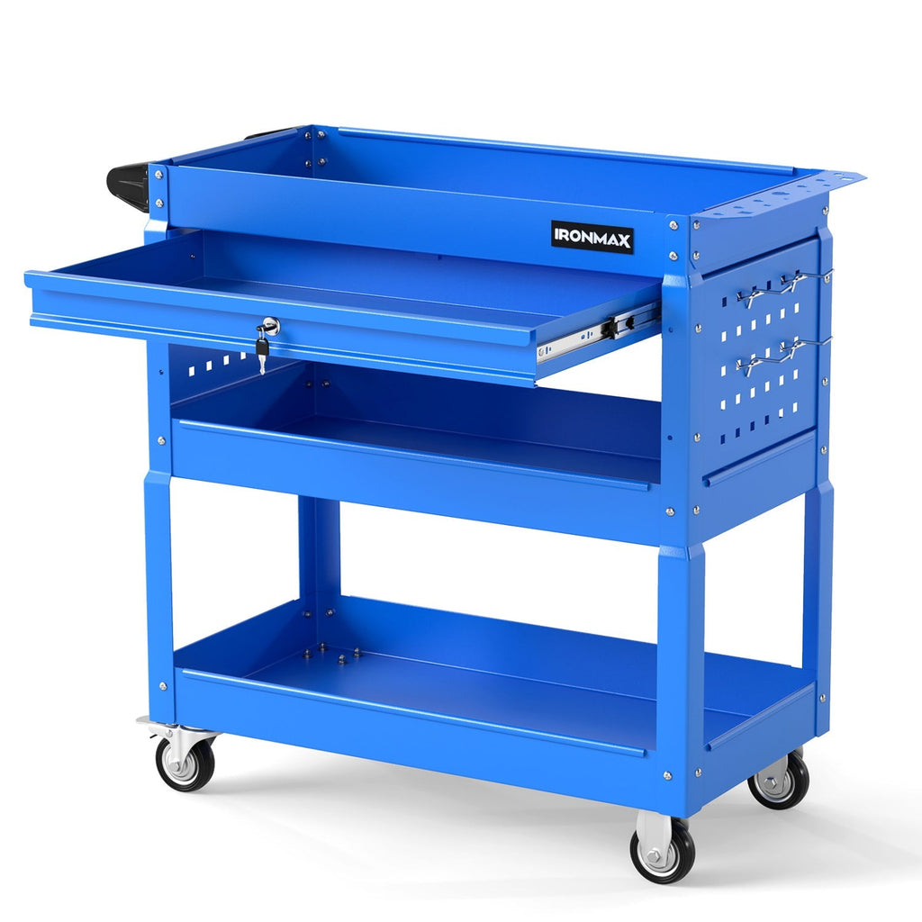 3-Tier Rolling Tool Cart with Lockable Drawer