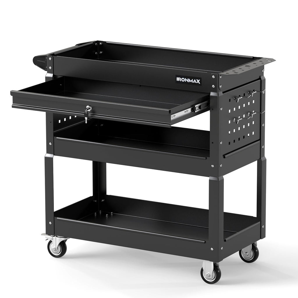 3-Tier Rolling Tool Cart with Lockable Drawer
