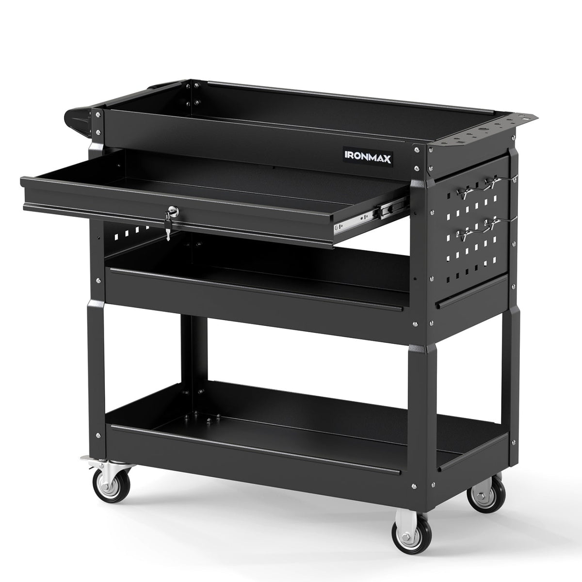 3-Tier Rolling Tool Cart with Lockable Drawer