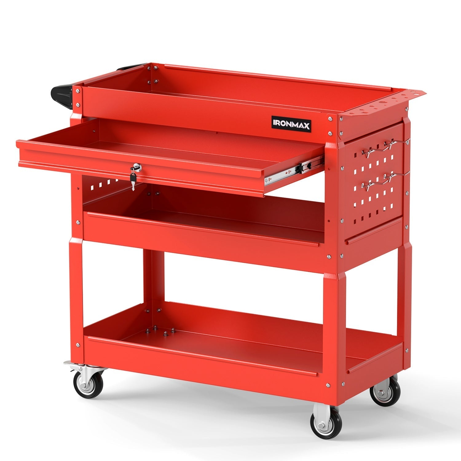 3-Tier Rolling Tool Cart with Lockable Drawer