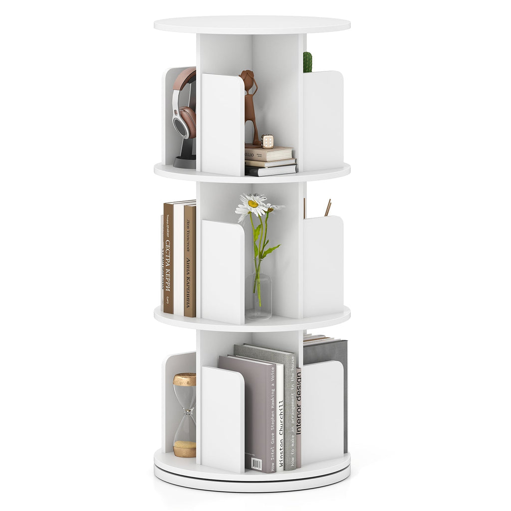 3-Tier Rotating Bookshelf with Dividers and Anti-falling Baffles