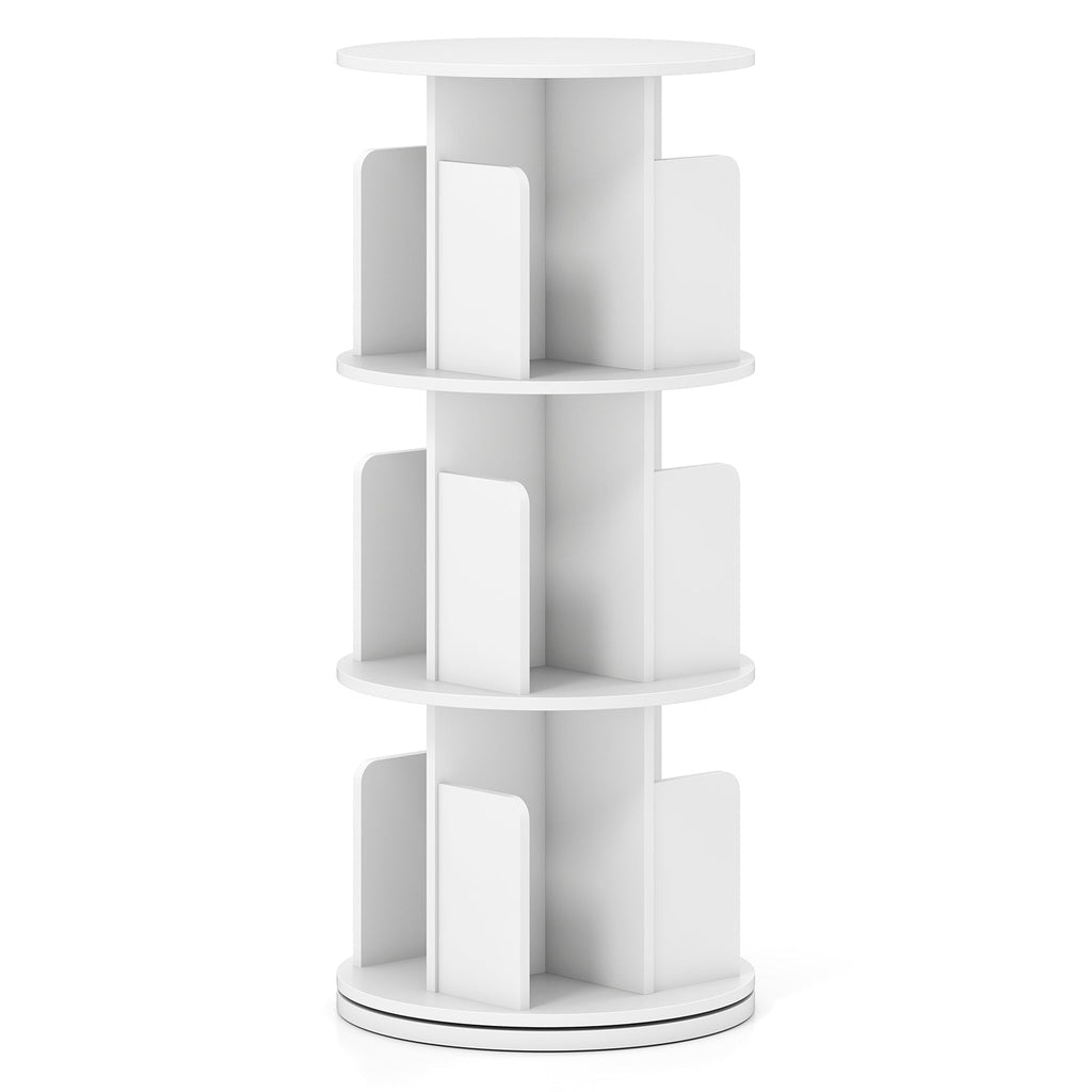 3-Tier Rotating Bookshelf with Dividers and Anti-falling Baffles