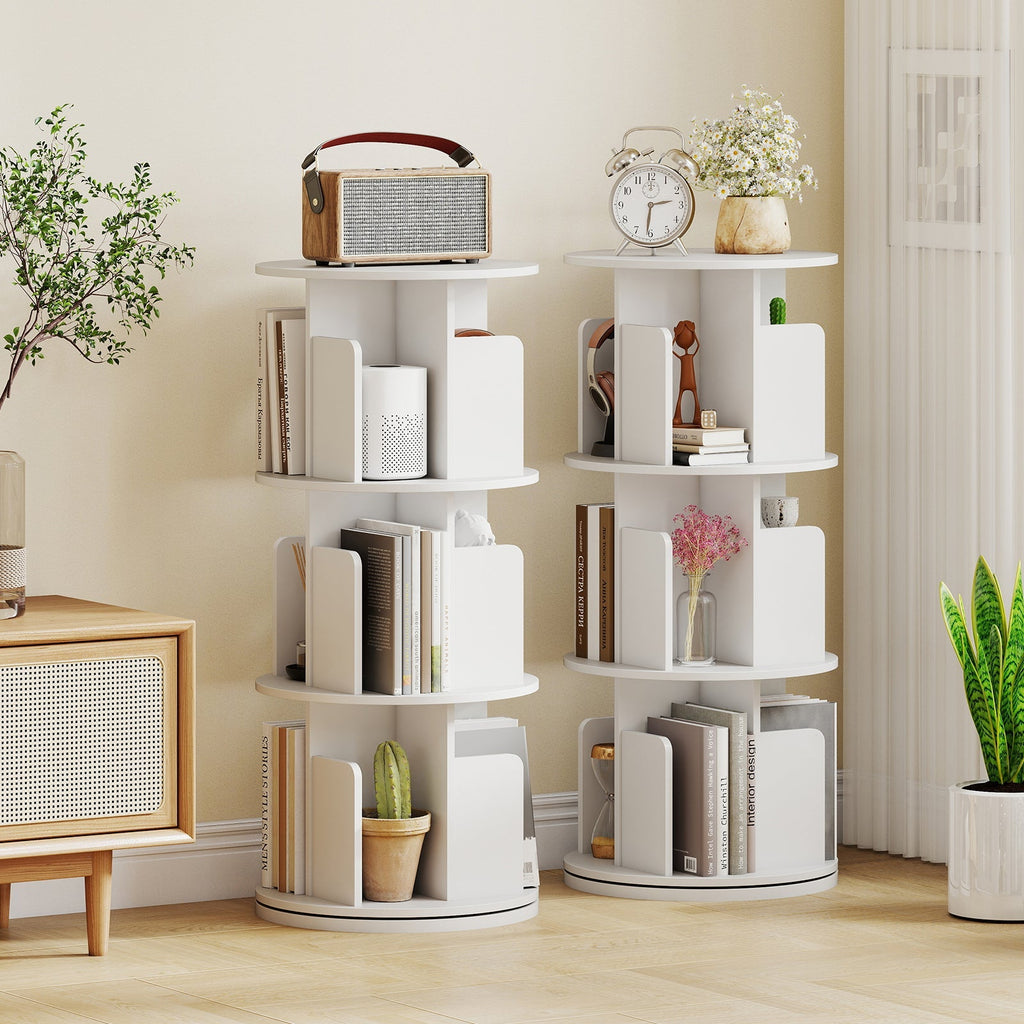 3-Tier Rotating Bookshelf with Dividers and Anti-falling Baffles