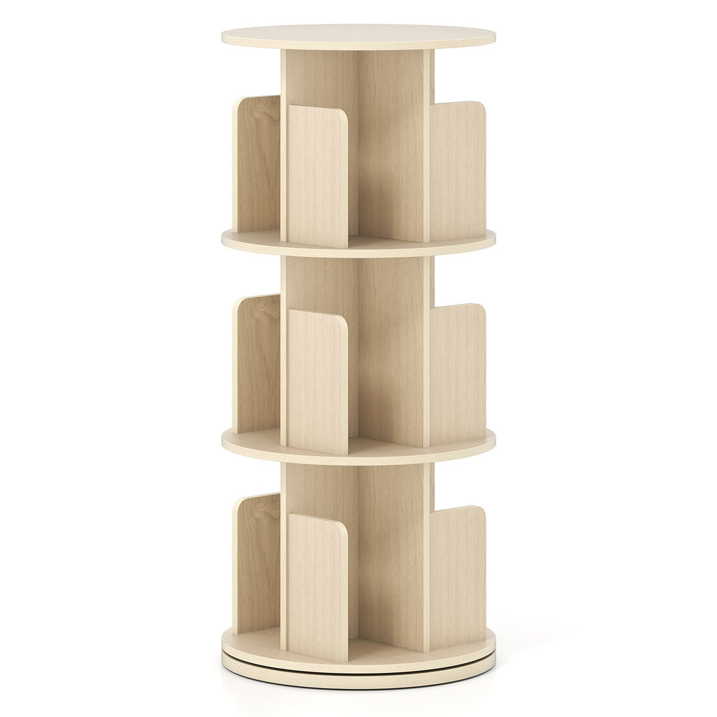 3-Tier Rotating Bookshelf with Dividers and Anti-falling Baffles