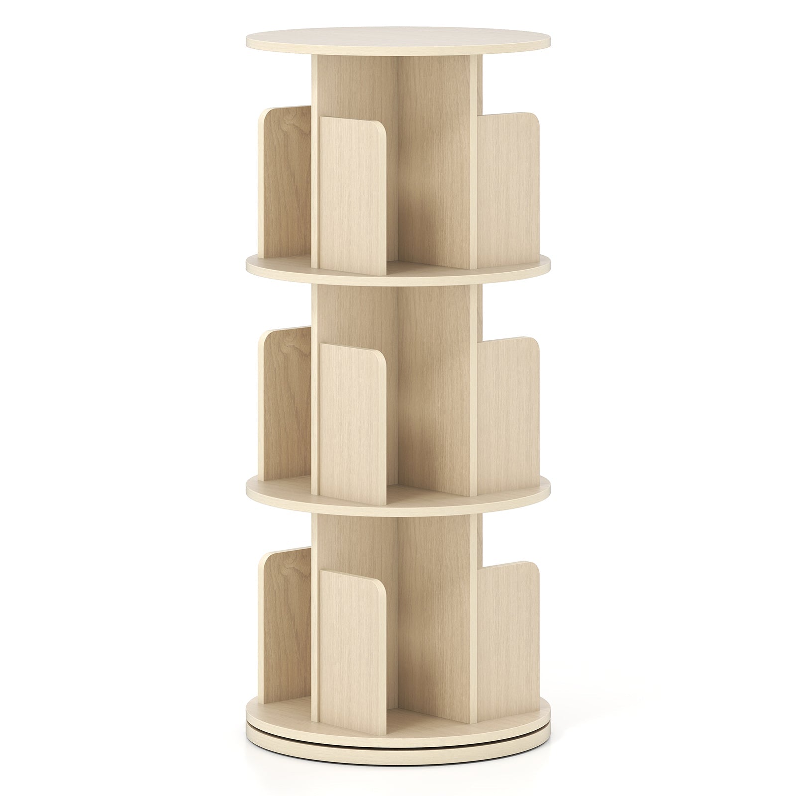 3-Tier Rotating Bookshelf with Dividers and Anti-falling Baffles