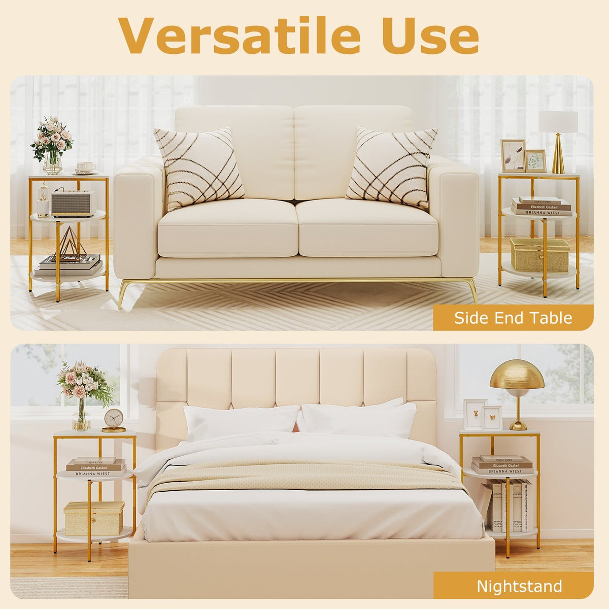 3-Tier Round End Table for Small Space and Bedroom Room
