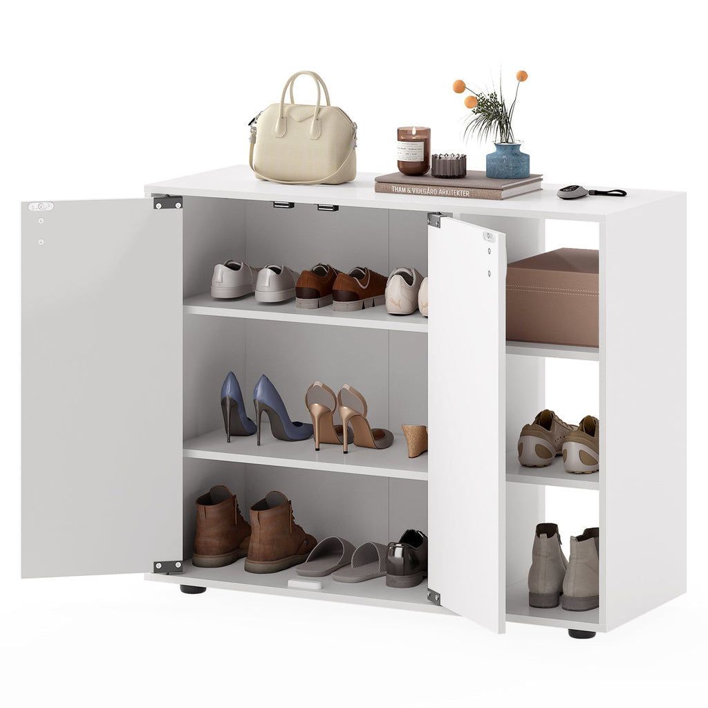 3-Tier Shoe Cabinet with Doors with Adjustable Open Shelves for Entryway